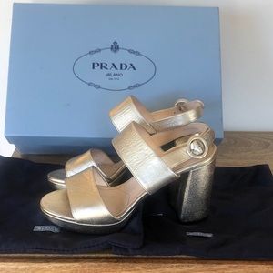 Prada Gold Double Strap Sandal